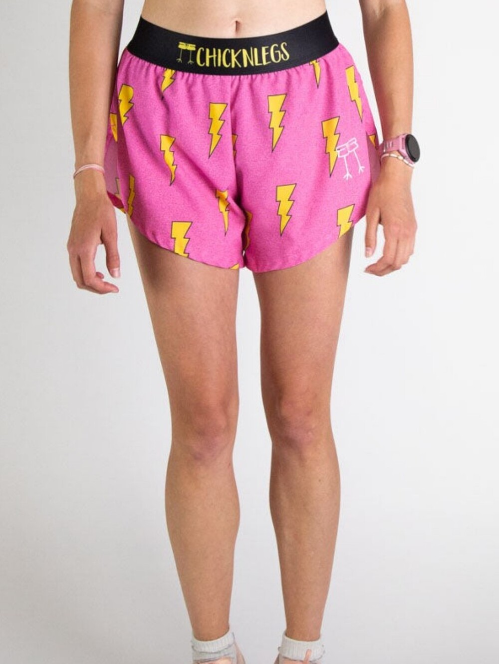 ChicknLegs Women's Pink Bolts 4" Split Athletic Shorts